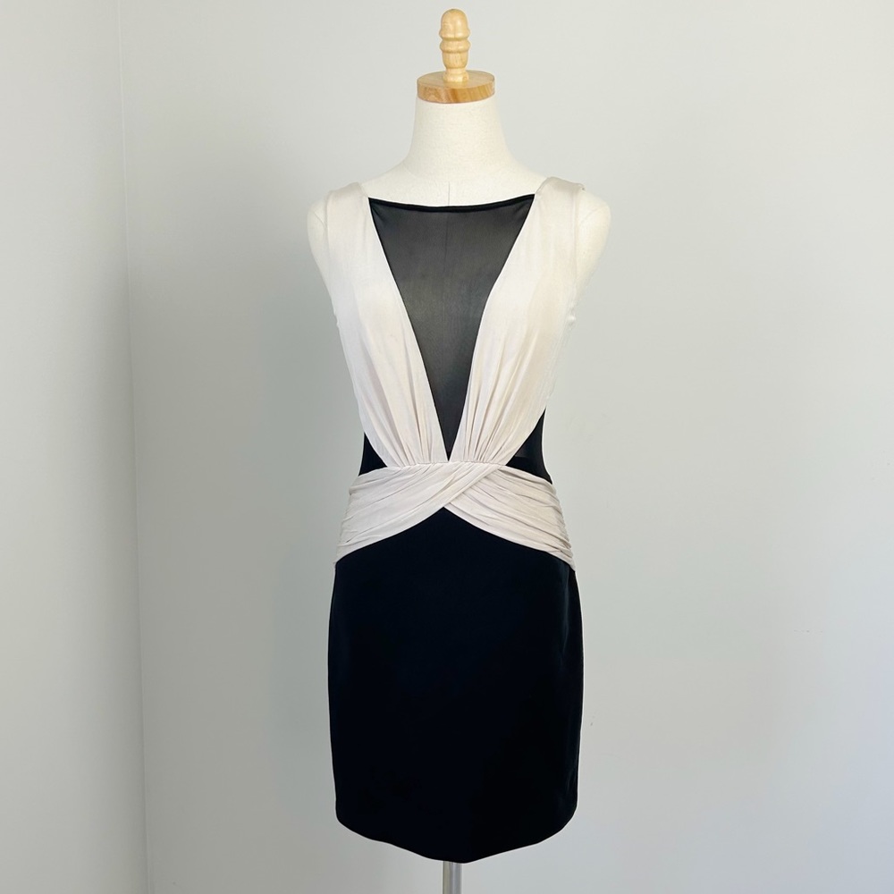 BEBE Black AND White Low Back Mini Dress